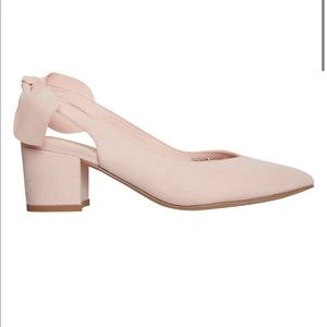 Baby pink sling back chunky heels
